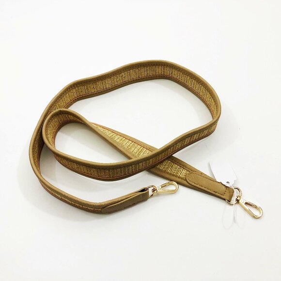 JEN & CO. Guitar Style Strap 48x1.5 inches Tan with Gold Thread Goldtone Clips - Picture 1 of 3